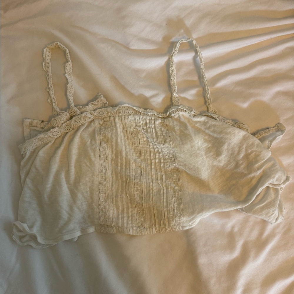 Lucky Brand Cream Lace Trim Crop Top